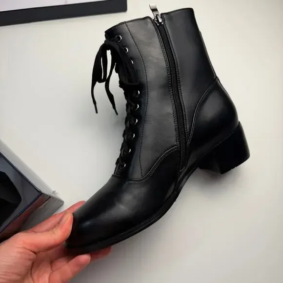 Women’s Victorian Lace Up Ankle Boots Vintage Round Toe Chunky Heel Boots NEW - Picture 5 of 9